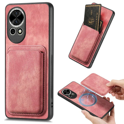 For Huawei nova 13 5G Case Retro Leather TPU Phone Back Cover with Detachable Card Slot - Pink