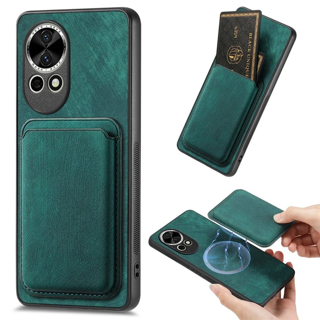For Huawei nova 13 5G Case Retro Leather TPU Phone Back Cover with Detachable Card Slot - Green