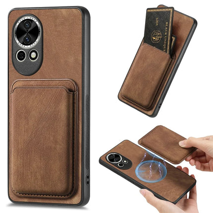 For Huawei nova 13 5G Case Retro Leather TPU Phone Back Cover with Detachable Card Slot - Brown