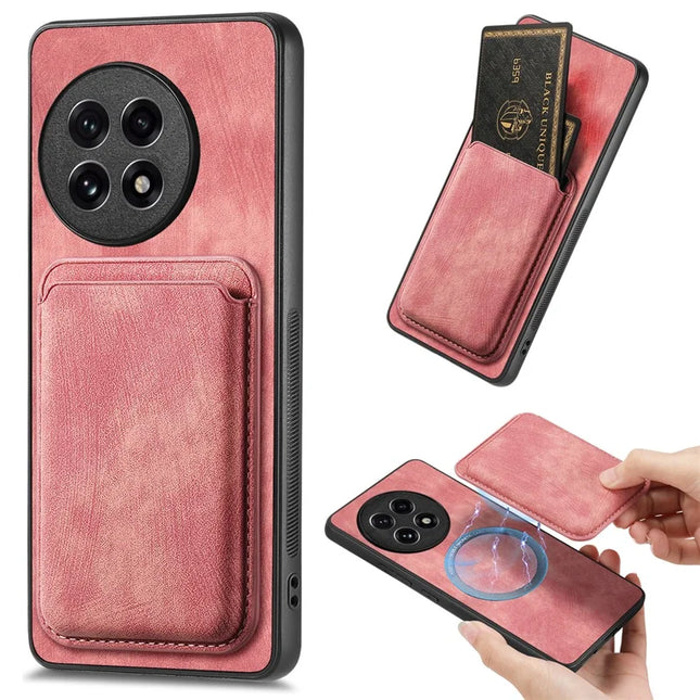 For OnePlus Ace 5 5G / OnePlus Ace 5 Pro 5G Case Retro Leather TPU Phone Back Cover with Detachable Card Slot - Pink