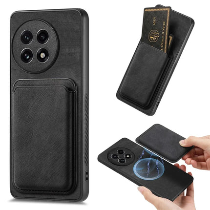 For OnePlus Ace 5 5G / OnePlus Ace 5 Pro 5G Case Retro Leather TPU Phone Back Cover with Detachable Card Slot - Black