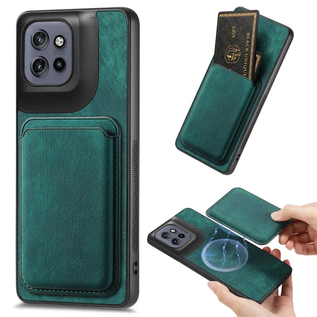 For Motorola Edge 50 Neo 5G Case Retro Leather TPU Phone Back Cover with Detachable Card Slot - Green