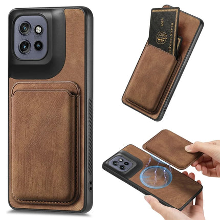 For Motorola Edge 50 Neo 5G Case Retro Leather TPU Phone Back Cover with Detachable Card Slot - Brown