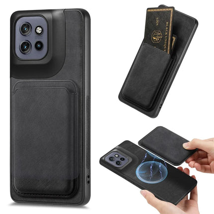 For Motorola Edge 50 Neo 5G Case Retro Leather TPU Phone Back Cover with Detachable Card Slot - Black