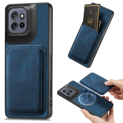 For Motorola Edge 50 Neo 5G Case Retro Leather TPU Phone Back Cover with Detachable Card Slot - Blue
