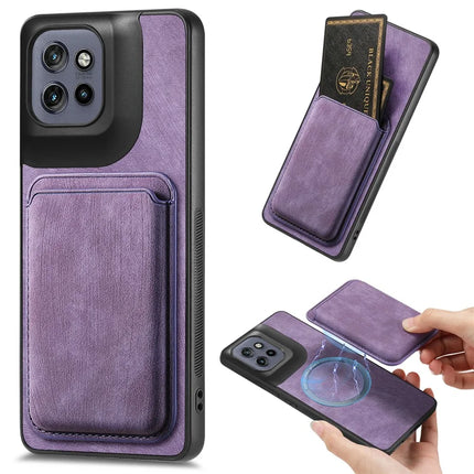For Motorola Edge 50 Neo 5G Case Retro Leather TPU Phone Back Cover with Detachable Card Slot - Purple