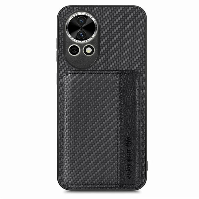 For Huawei nova 13 5G Case RFID Blocking Carbon Fiber Leather Phone Back Cover with Card Holder - Black