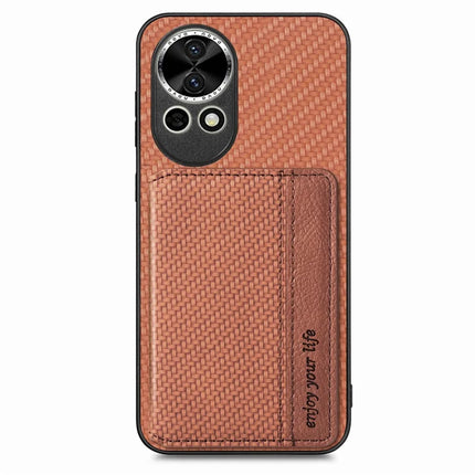 For Huawei nova 13 5G Case RFID Blocking Carbon Fiber Leather Phone Back Cover with Card Holder - Brown