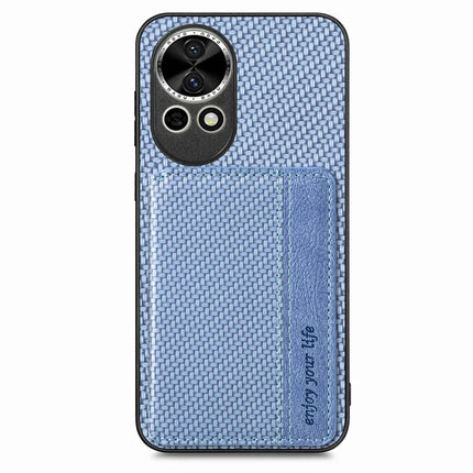 For Huawei nova 13 5G Case RFID Blocking Carbon Fiber Leather Phone Back Cover with Card Holder - Blue