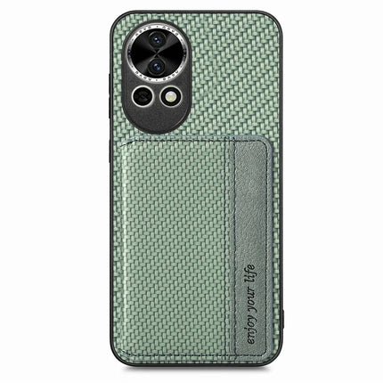 For Huawei nova 13 5G Case RFID Blocking Carbon Fiber Leather Phone Back Cover with Card Holder - Green