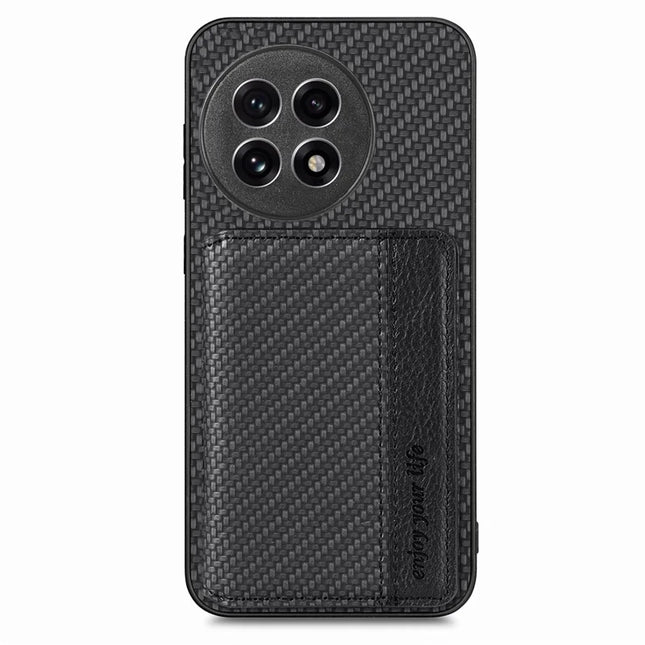 For OnePlus Ace 5 5G / OnePlus Ace 5 Pro 5G Case RFID Blocking Carbon Fiber Leather Phone Back Cover with Card Holder - Black