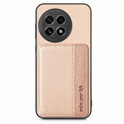 For OnePlus Ace 5 5G / OnePlus Ace 5 Pro 5G Case RFID Blocking Carbon Fiber Leather Phone Back Cover with Card Holder - Apricot