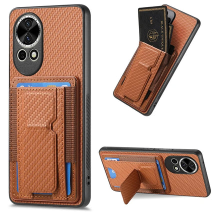For Huawei nova 13 5G Case with Card Holder Kickstand Fiber Pattern Leather Back Cover - Brown
