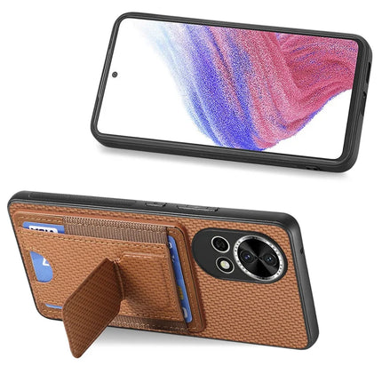 For Huawei nova 13 5G Case with Card Holder Kickstand Fiber Pattern Leather Back Cover