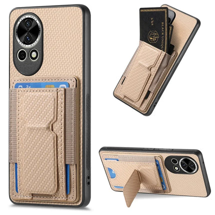 For Huawei nova 13 5G Case with Card Holder Kickstand Fiber Pattern Leather Back Cover - Beige