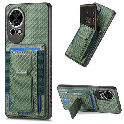 For Huawei nova 13 5G Case with Card Holder Kickstand Fiber Pattern Leather Back Cover - Green