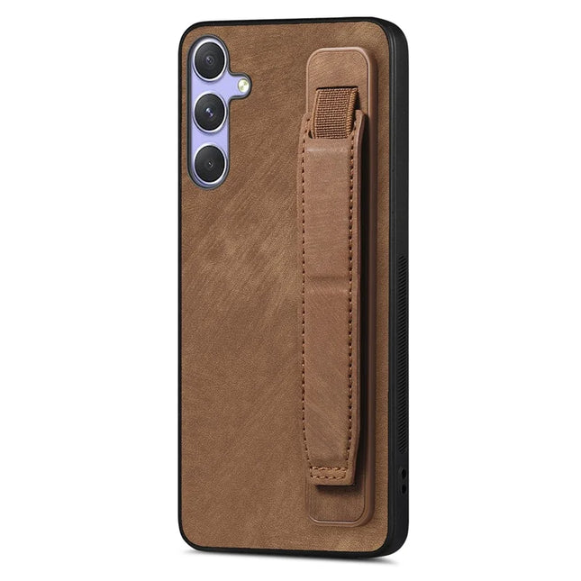 For Samsung Galaxy A26 5G Case with Wristband Kickstand Leather + TPU Phone Cover - Brown