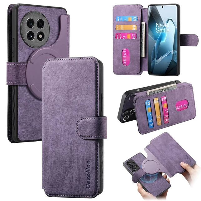 For OnePlus Ace 5 5G / OnePlus Ace 5 Pro 5G Case CASENEO Detachable Magnetic RFID Block Leather Phone Wallet Cover - Purple 
