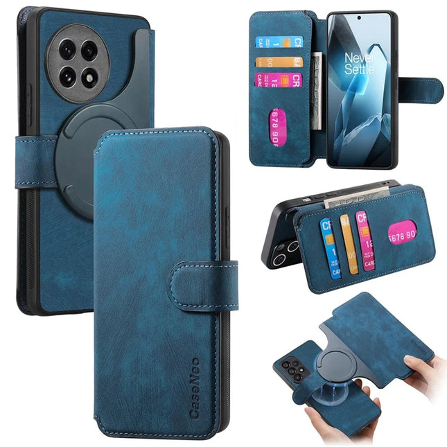 For OnePlus Ace 5 5G / OnePlus Ace 5 Pro 5G Case CASENEO Detachable Magnetic RFID Block Leather Phone Wallet Cover - Dark Blue