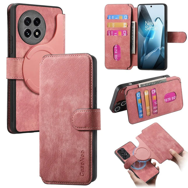 For OnePlus Ace 5 5G / OnePlus Ace 5 Pro 5G Case CASENEO Detachable Magnetic RFID Block Leather Phone Wallet Cover - Pink