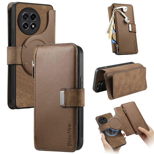 For OnePlus Ace 5 5G / OnePlus Ace 5 Pro 5G Case CASENEO MW-02 Detachable Magnetic Leather Flip Phone Cover - Brown