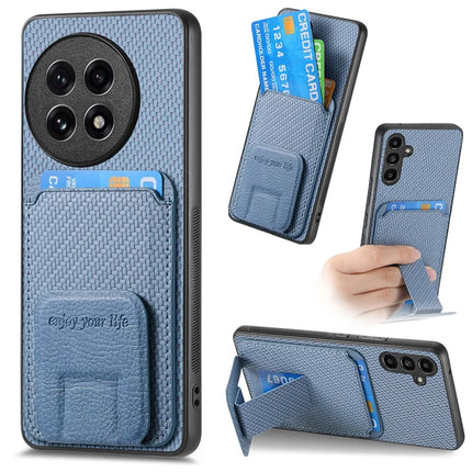 For OnePlus Ace 5 5G / OnePlus Ace 5 Pro 5G Case Card Holder Carbon Fiber Texture Leather Coated TPU Phone Cover - Blue