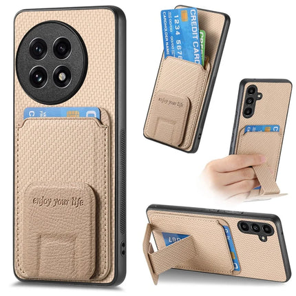 For OnePlus Ace 5 5G / OnePlus Ace 5 Pro 5G Case Card Holder Carbon Fiber Texture Leather Coated TPU Phone Cover - Beige