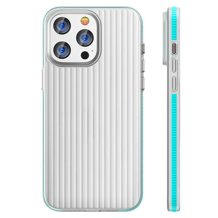 For iPhone 15 Pro Max Case Corrugated Texture Shockproof Matte PC Phone Cover - Blue Edge