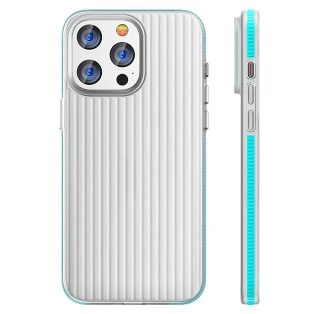 For iPhone 15 Pro Max Case Corrugated Texture Shockproof Matte PC Phone Cover - Blue Edge