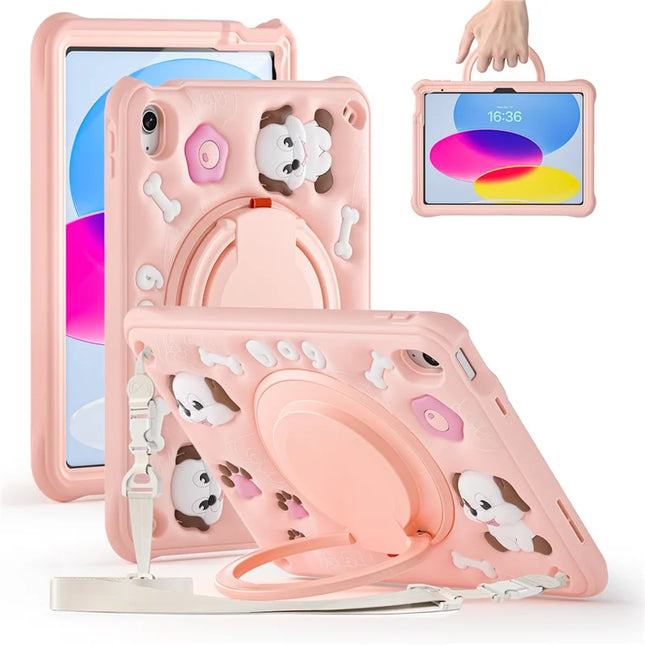 For iPad 10.9 (2022) Case with Shoulder Strap Cute Dog Kickstand PC+Silicone+TPU Tablet Cover