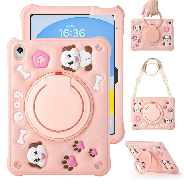 For iPad 10.9 (2022) Case with Shoulder Strap Cute Dog Kickstand PC+Silicone+TPU Tablet Cover