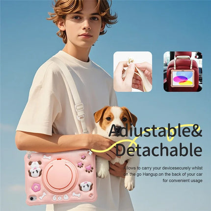 For iPad 10.9 (2022) Case with Shoulder Strap Cute Dog Kickstand PC+Silicone+TPU Tablet Cover