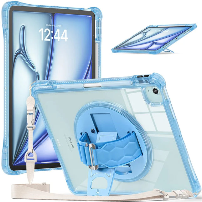For iPad Air 13 (2024) / iPad Pro 12.9 (2022) / (2021) / (2020) / (2018) Kickstand Case PC+TPU+Acrylic Cover with Strap - Baby Blue