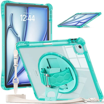 For iPad Air 13 (2024) / iPad Pro 12.9 (2022) / (2021) / (2020) / (2018) Kickstand Case PC+TPU+Acrylic Cover with Strap - Light Green