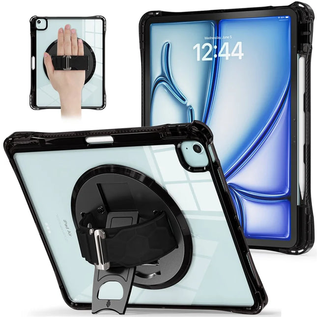 For iPad Air 13 (2024) / iPad Pro 12.9 (2022) / (2021) / (2020) / (2018) Case Kickstand PC+TPU+Acrylic Clear Tablet Cover - Black