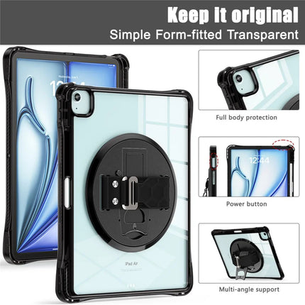 For iPad Air 13 (2024) / iPad Pro 12.9 (2022) / (2021) / (2020) / (2018) Case Kickstand PC+TPU+Acrylic Clear Tablet Cover