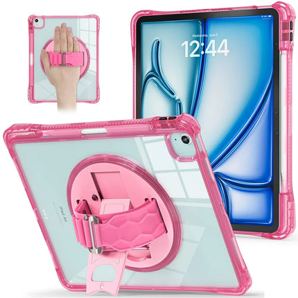 For iPad Air 13 (2024) / iPad Pro 12.9 (2022) / (2021) / (2020) / (2018) Case Kickstand PC+TPU+Acrylic Clear Tablet Cover - Rose