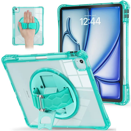 For iPad Air 13 (2024) / iPad Pro 12.9 (2022) / (2021) / (2020) / (2018) Case Kickstand PC+TPU+Acrylic Clear Tablet Cover - Light Green