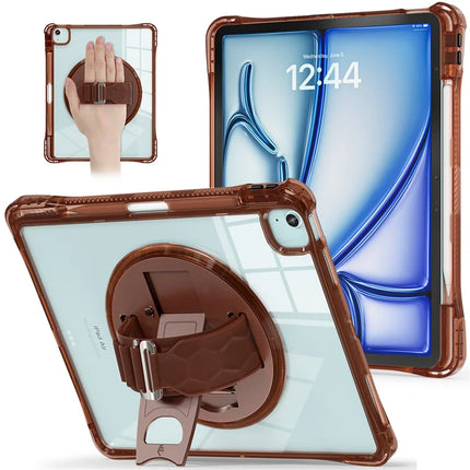 For iPad Air 13 (2024) / iPad Pro 12.9 (2022) / (2021) / (2020) / (2018) Case Kickstand PC+TPU+Acrylic Clear Tablet Cover - Chocolate Color