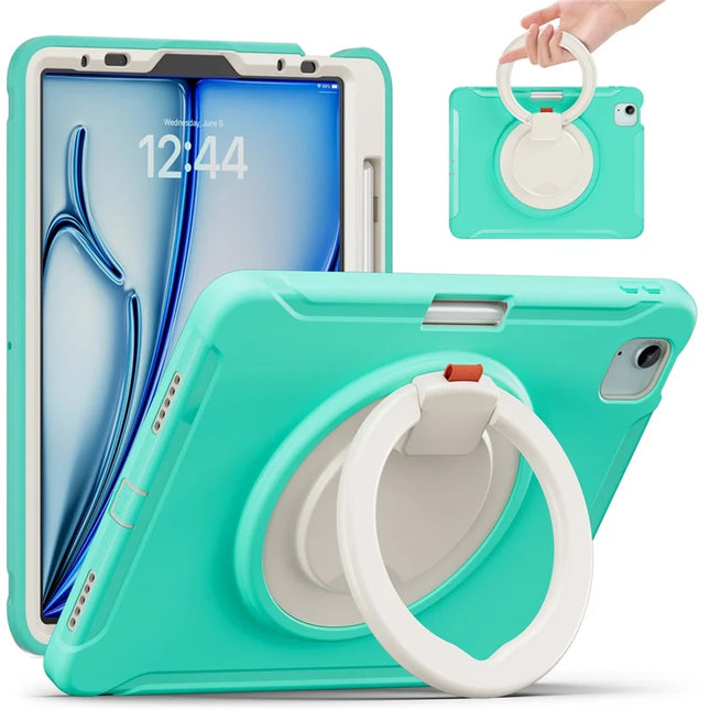For iPad Air 11 (2024) / Air (2022) / (2020) / iPad Pro 11 (2022) / (2021) / (2020) / (2018) Case Kickstand PC+TPU Cover with Pen Slot - Mint Green