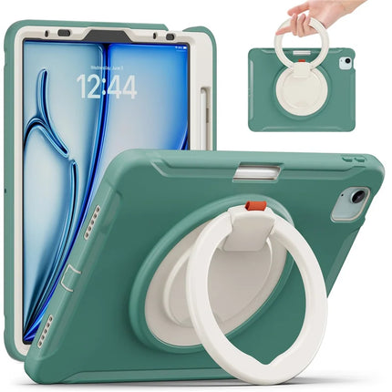For iPad Air 11 (2024) / Air (2022) / (2020) / iPad Pro 11 (2022) / (2021) / (2020) / (2018) Case Kickstand PC+TPU Cover with Pen Slot - Emerald Green