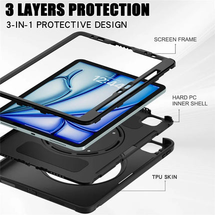 For iPad Air 11 (2024) / Air (2022) / (2020) / iPad Pro 11 (2022) / (2021) / (2020) / (2018) Case Kickstand PC+TPU Cover with Pen Slot