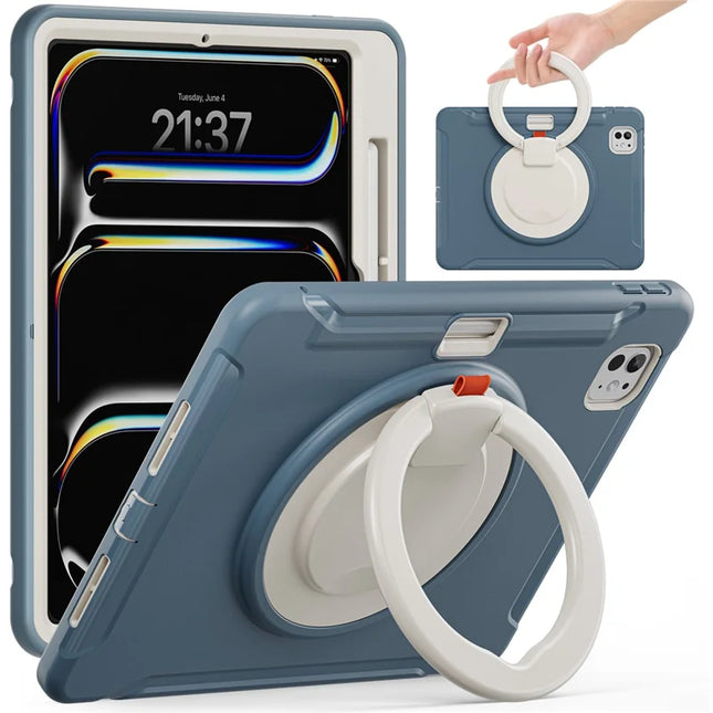 For iPad Pro 11 (2024) Case Hand Grip Kickstand PC+TPU Cover with Pen Slot - Cornflower Blue