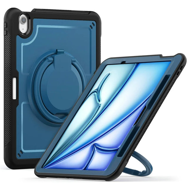 For iPad Air 11 (2024) Case with Shoulder Strap Kickstand PC+TPU Tablet Cover - Navy Blue