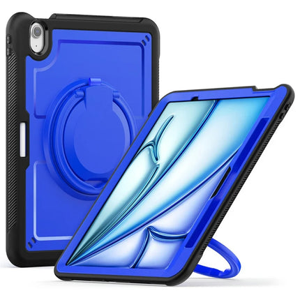 For iPad Air 11 (2024) Case with Shoulder Strap Kickstand PC+TPU Tablet Cover - Dark Blue