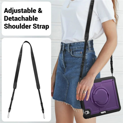 For iPad Air 11 (2024) Case with Shoulder Strap Kickstand PC+TPU Tablet Cover