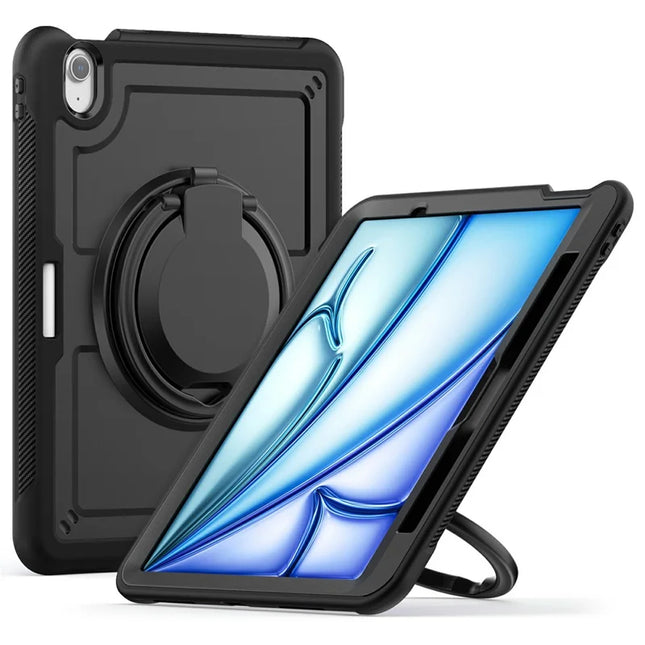 For iPad Air 11 (2024) Case Rotating Kickstand PC+TPU Shockproof Tablet Cover - Black
