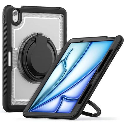 For iPad Air 11 (2024) Case Rotating Kickstand PC+TPU Shockproof Tablet Cover - Transparent