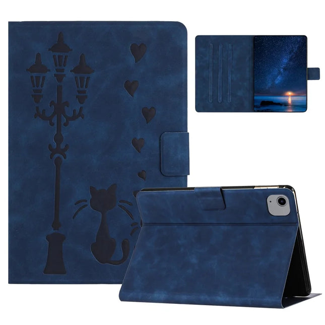 For iPad Air 11 (2024) / Air (2022) / Air (2020) Case Couple Cat Imprinted Microfiber Leather Smart Tablet Cover - Blue