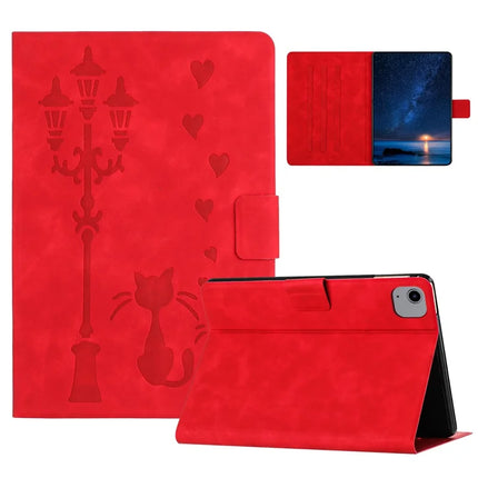 For iPad Air 11 (2024) / Air (2022) / Air (2020) Case Couple Cat Imprinted Microfiber Leather Smart Tablet Cover - Red